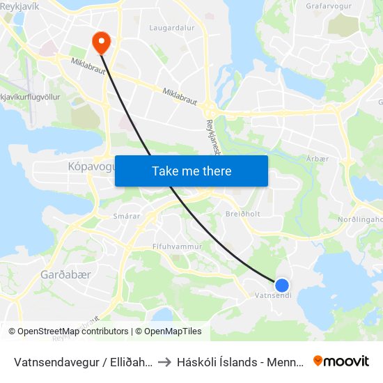 Vatnsendavegur / Elliðahvammsvegur to Háskóli Íslands - Menntavísindasvið map