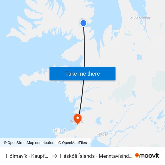 Hólmavík - Kaupfélag to Háskóli Íslands - Menntavísindasvið map