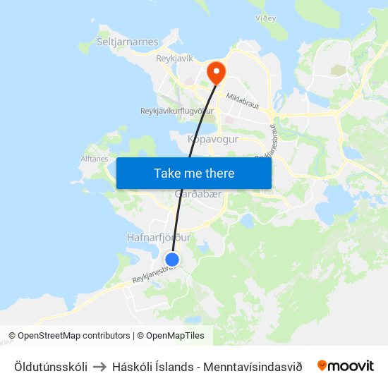 Öldutúnsskóli to Háskóli Íslands - Menntavísindasvið map