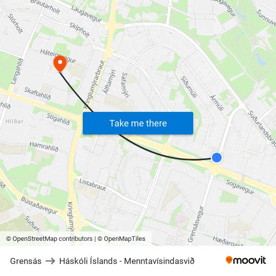 Grensás to Háskóli Íslands - Menntavísindasvið map