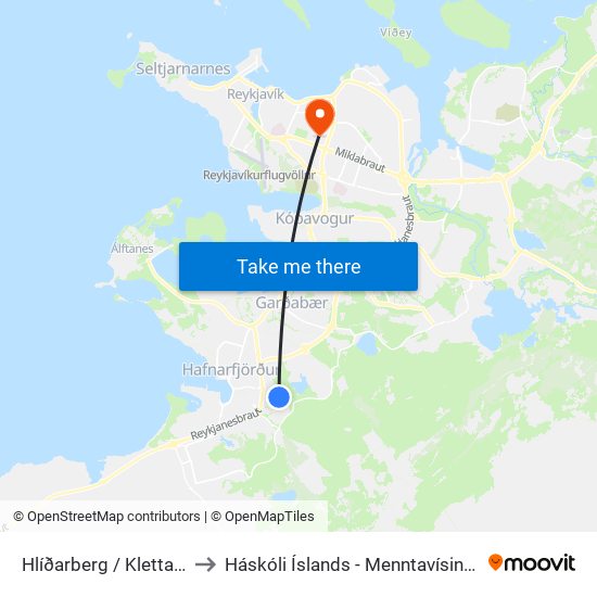 Hlíðarberg / Klettaberg to Háskóli Íslands - Menntavísindasvið map