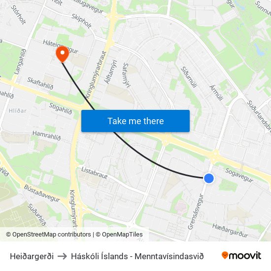 Heiðargerði to Háskóli Íslands - Menntavísindasvið map