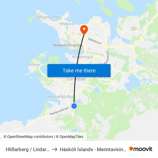 Hlíðarberg / Lindarberg to Háskóli Íslands - Menntavísindasvið map