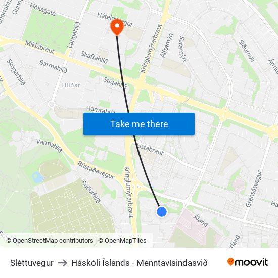 Sléttuvegur to Háskóli Íslands - Menntavísindasvið map