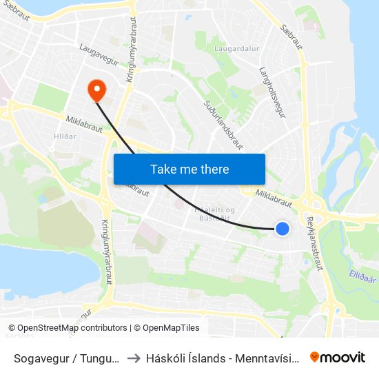 Sogavegur / Tunguvegur to Háskóli Íslands - Menntavísindasvið map