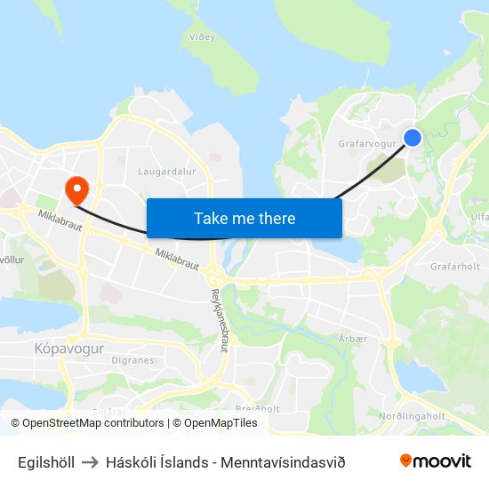 Egilshöll to Háskóli Íslands - Menntavísindasvið map