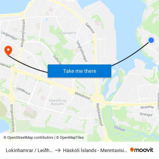 Lokinhamrar / Leiðhamrar to Háskóli Íslands - Menntavísindasvið map