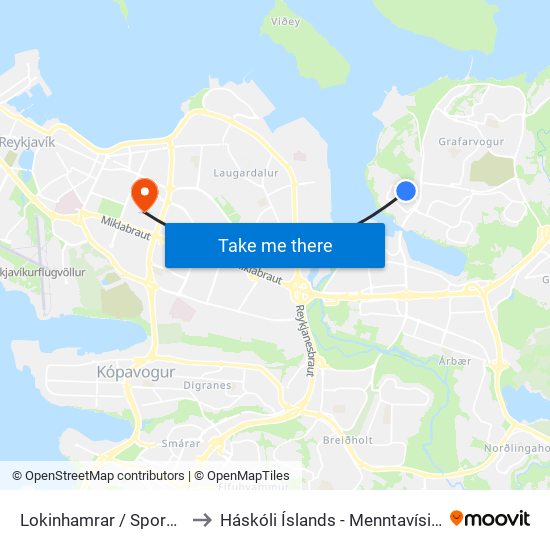 Lokinhamrar / Sporhamrar to Háskóli Íslands - Menntavísindasvið map