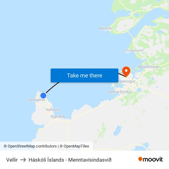 Vellir to Háskóli Íslands - Menntavísindasvið map