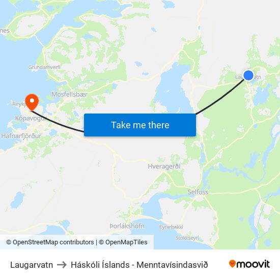Laugarvatn to Háskóli Íslands - Menntavísindasvið map