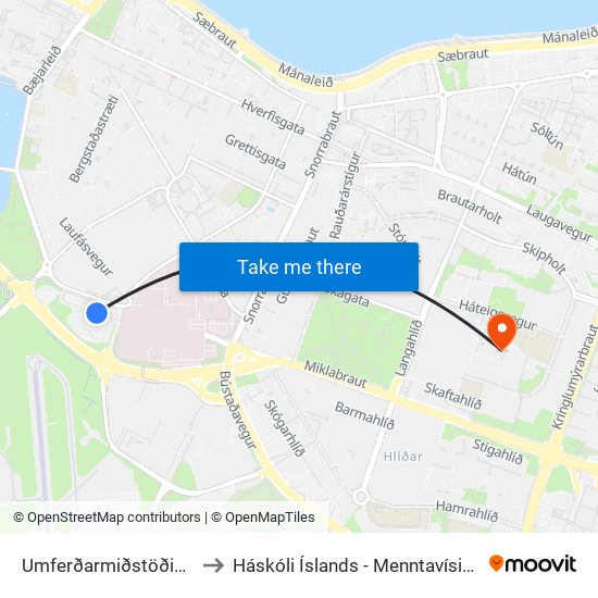 Umferðarmiðstöðin (Bsí) to Háskóli Íslands - Menntavísindasvið map