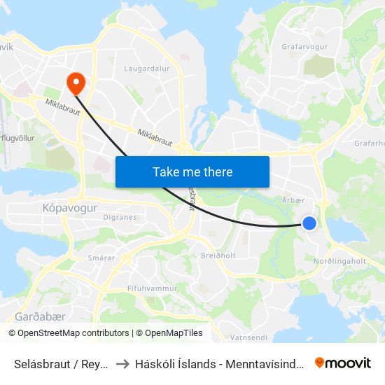 Selásbraut / Reykás to Háskóli Íslands - Menntavísindasvið map