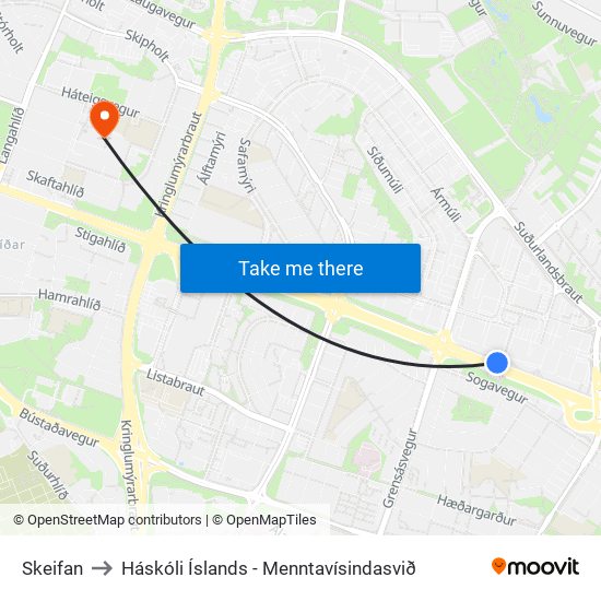 Skeifan to Háskóli Íslands - Menntavísindasvið map