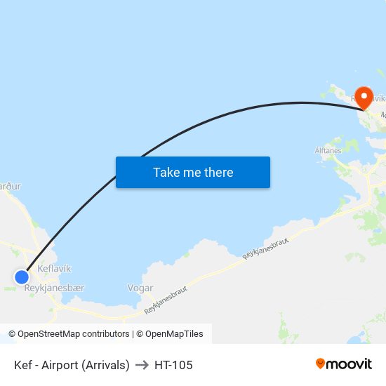 Kef - Airport (Arrivals) to HT-105 map