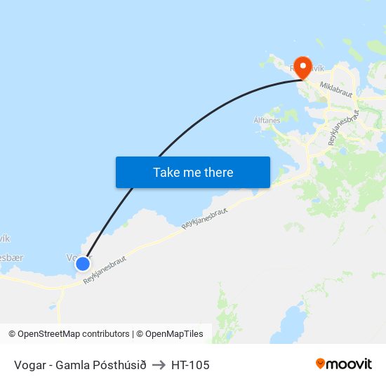 Vogar - Gamla Pósthúsið to HT-105 map