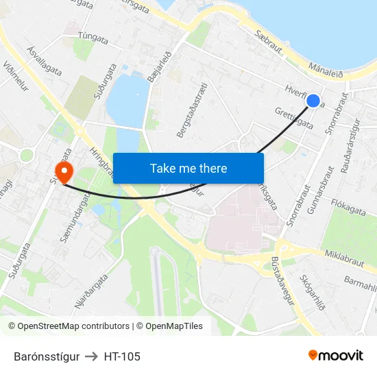 Barónsstígur to HT-105 map