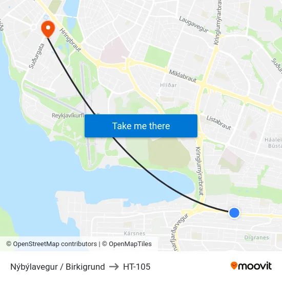 Nýbýlavegur / Birkigrund to HT-105 map