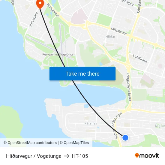 Hlíðarvegur / Vogatunga to HT-105 map