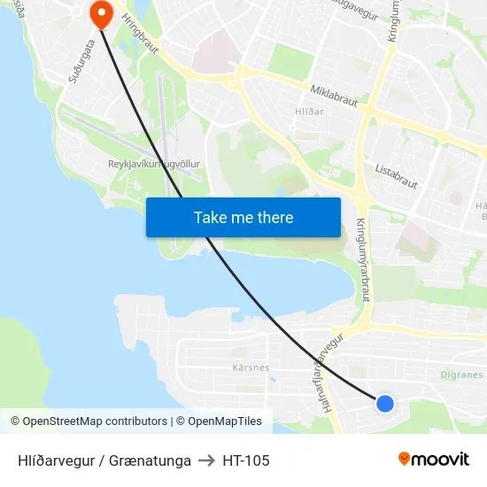 Hlíðarvegur / Grænatunga to HT-105 map