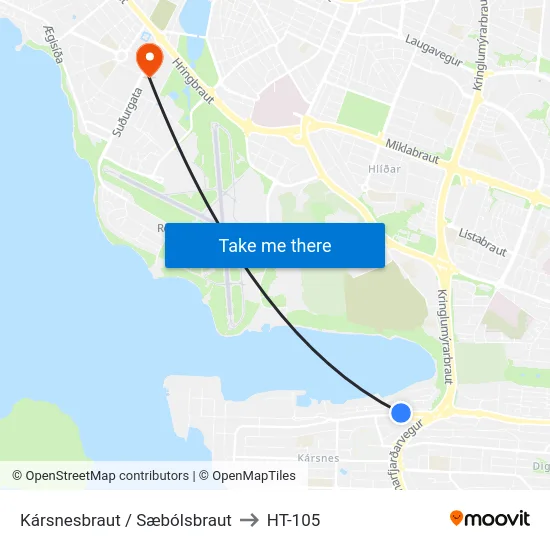 Kársnesbraut / Sæbólsbraut to HT-105 map