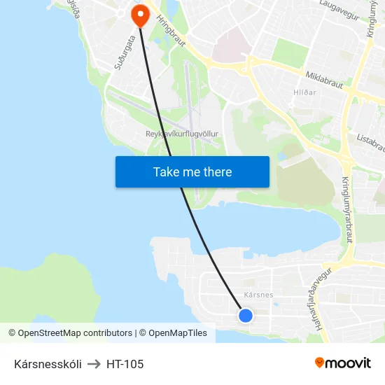 Kársnesskóli to HT-105 map