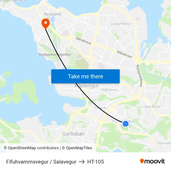 Fífuhvammsvegur / Salavegur to HT-105 map