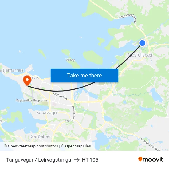 Tunguvegur / Leirvogstunga to HT-105 map