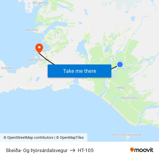 Skeiða- Og Þjórsárdalsvegur to HT-105 map