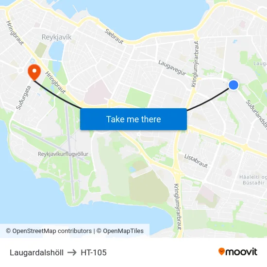 Laugardalshöll to HT-105 map