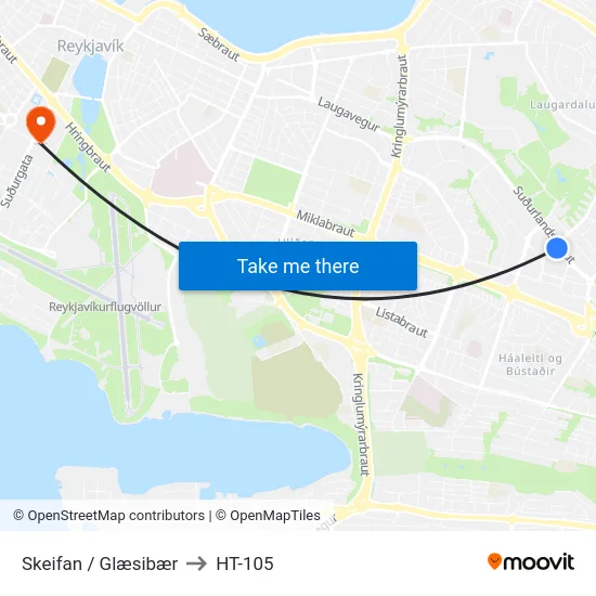 Skeifan / Glæsibær to HT-105 map