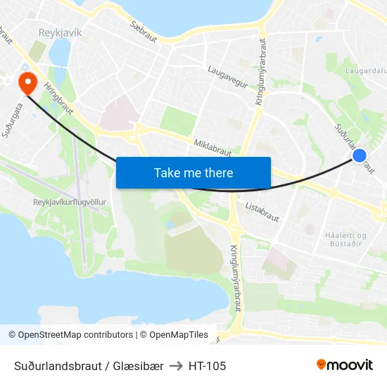 Suðurlandsbraut / Glæsibær to HT-105 map
