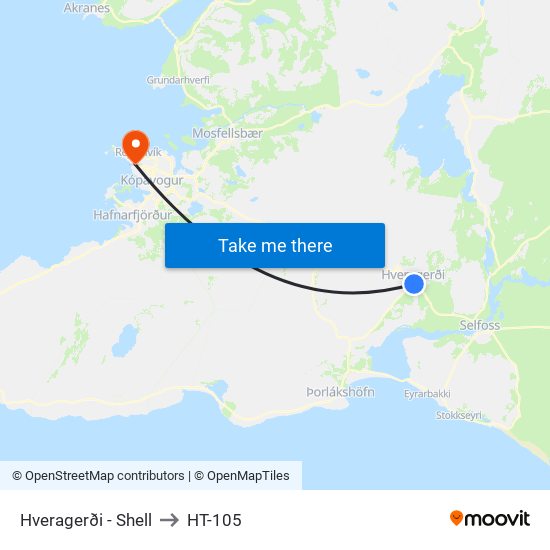 Hveragerði - Shell to HT-105 map