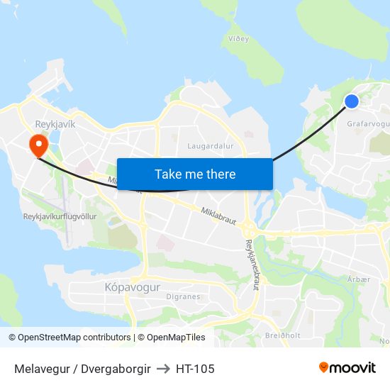 Melavegur / Dvergaborgir to HT-105 map