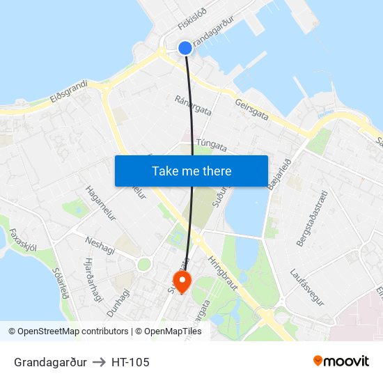 Grandagarður to HT-105 map