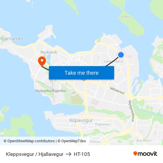Kleppsvegur / Hjallavegur to HT-105 map