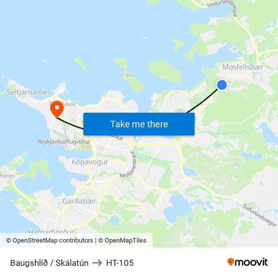 Baugshlíð / Skálatún to HT-105 map