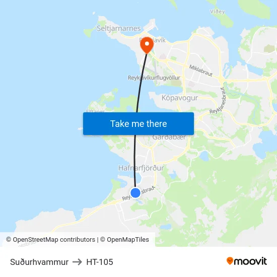 Suðurhvammur to HT-105 map