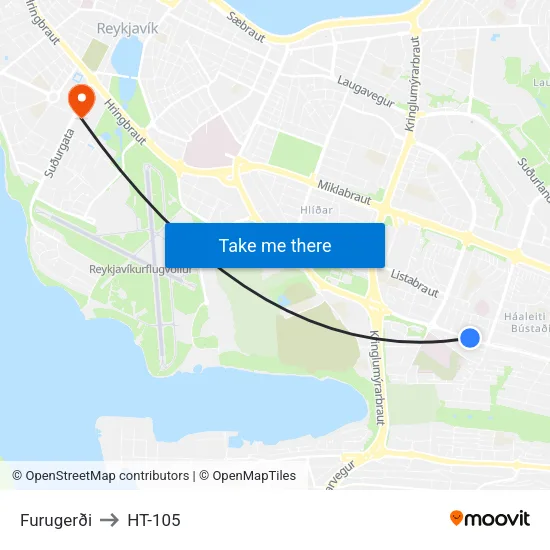 Furugerði to HT-105 map