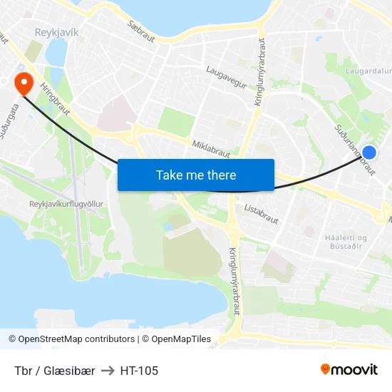 Tbr / Glæsibær to HT-105 map