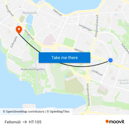Fellsmúli to HT-105 map