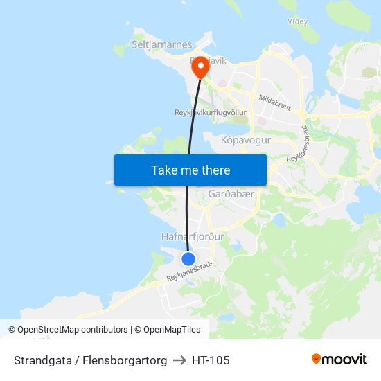 Strandgata / Flensborgartorg to HT-105 map