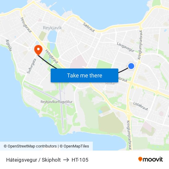 Háteigsvegur / Skipholt to HT-105 map
