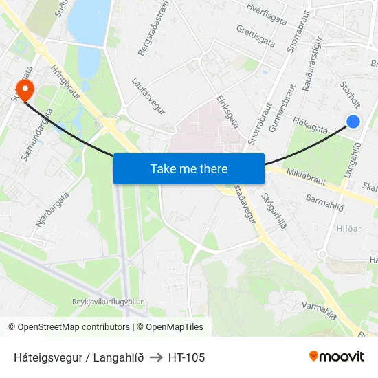Háteigsvegur / Langahlíð to HT-105 map