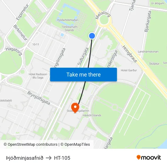 Þjóðminjasafnið to HT-105 map