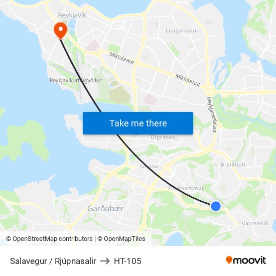 Salavegur / Rjúpnasalir to HT-105 map