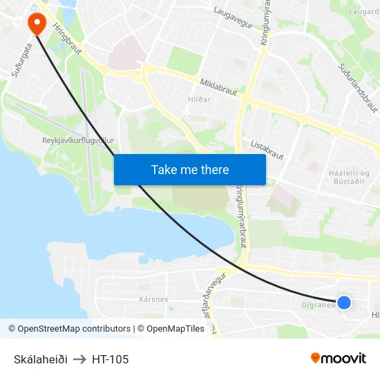 Skálaheiði to HT-105 map