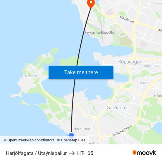 Herjólfsgata / Útsýnispallur to HT-105 map