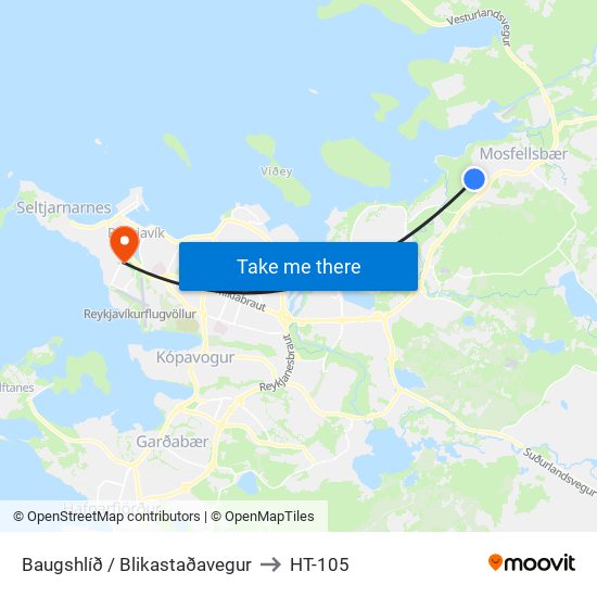 Baugshlíð / Blikastaðavegur to HT-105 map