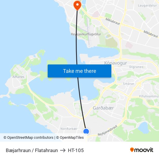 Bæjarhraun / Flatahraun to HT-105 map