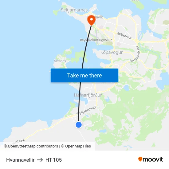 Hvannavellir to HT-105 map